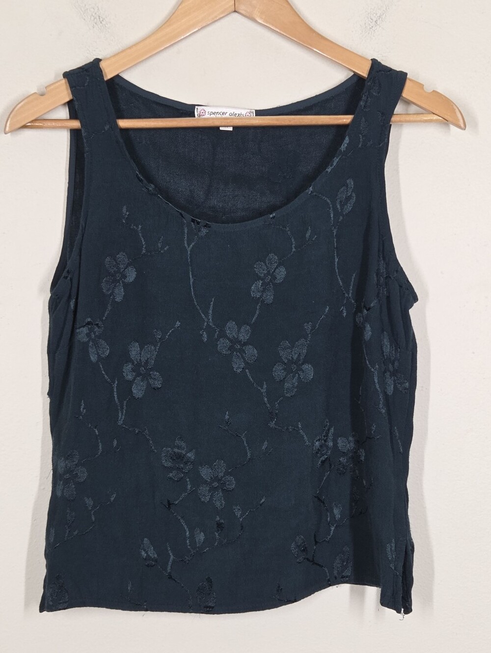 Vtg Y2K Spencer Alexis Floral Jaquard Dark Forest Green Tank Top M Fairy Grunge